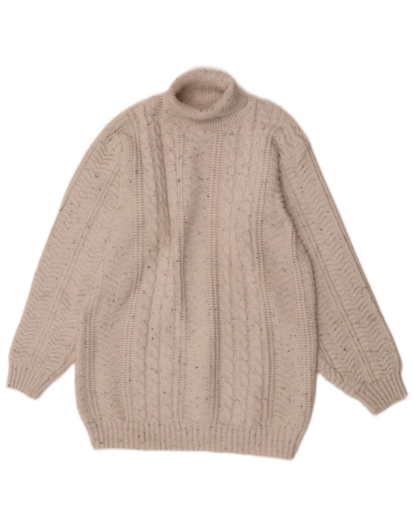 Maglione maglione vintage da uomo con collo alto XL in acrilico chiazzato bianco