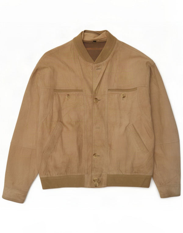 Giubbotto bomber vintage in pelle scamosciata da uomo IT 56 3XL in pelle beige