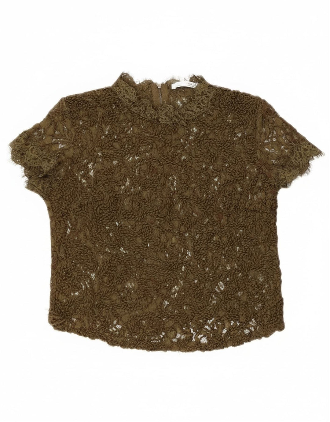 Top Zara da donna in camicetta trasparente in pizzo UK 8 piccolo kaki
