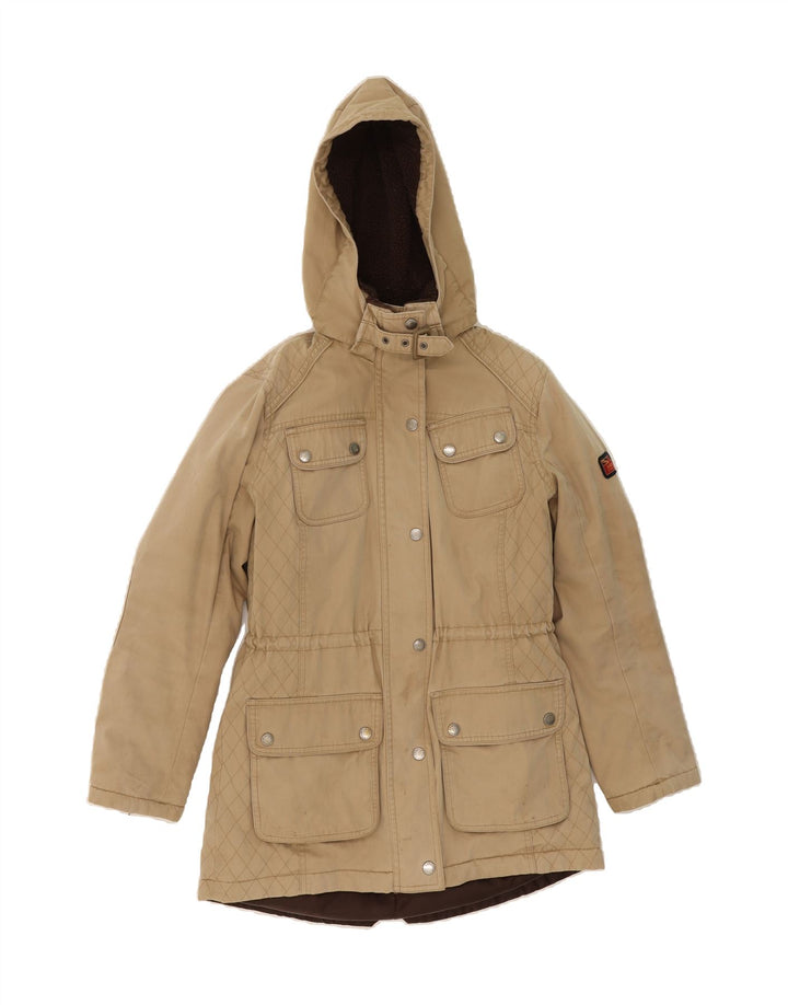BARBOUR Womens Hooded Parka Jacket UK 12 Medium Beige Cotton Vintage Barbour and Second-Hand Barbour from Messina Hembry 