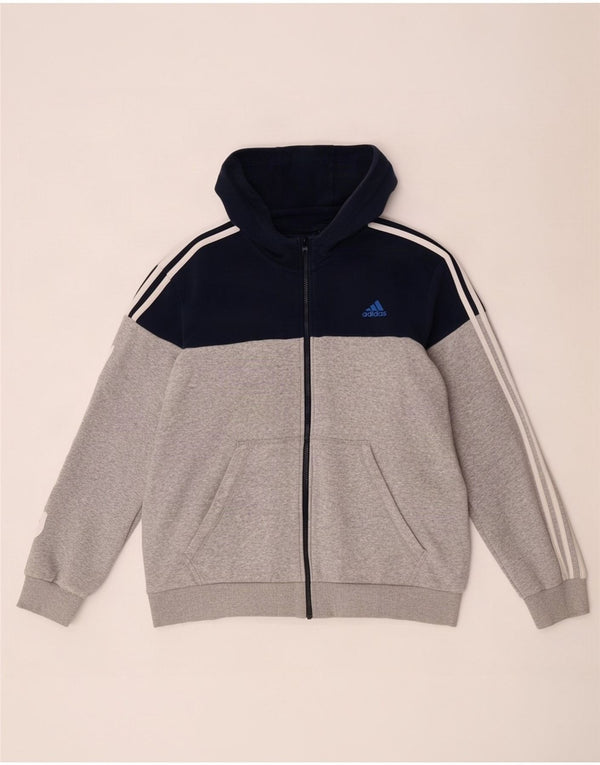 Felpa con cappuccio e zip grafica Adidas da uomo XL in cotone color block grigio