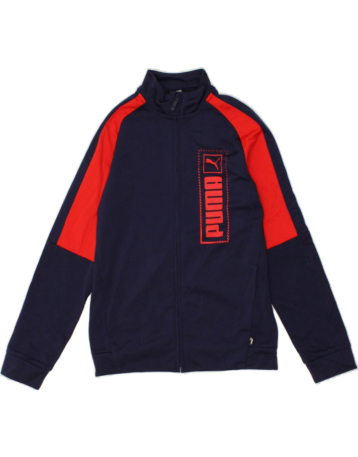 PUMA Boys Graphic Tracksuit Top Jacket 13-14 Years XL Navy Blue Vintage Puma and Second-Hand Puma from Messina Hembry 