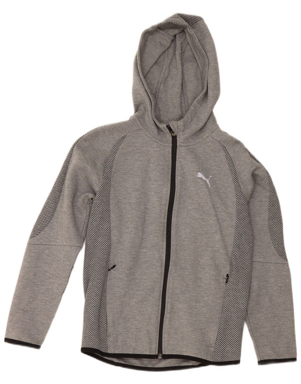 Felpa con cappuccio e zip da bambino Puma 11-12 anni in cotone color block grigio