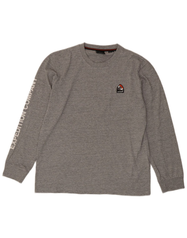 SUPERDRY Top grafico da uomo a maniche lunghe in cotone screziato grigio medio