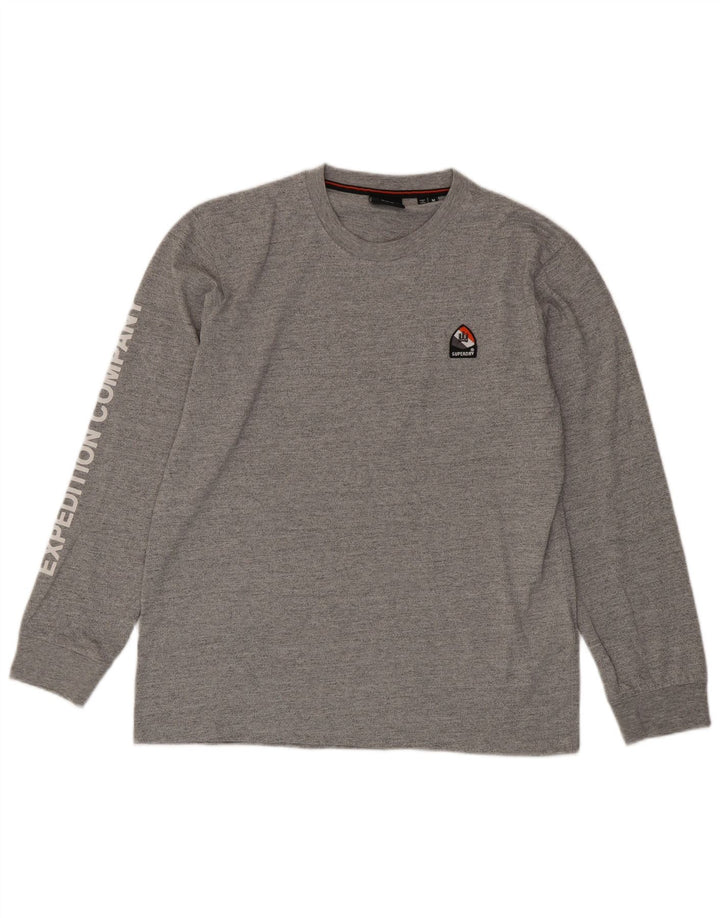 SUPERDRY Top grafico da uomo a maniche lunghe in cotone screziato grigio medio