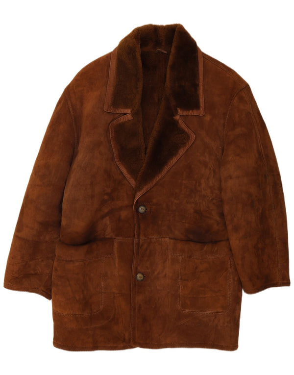Cappotto vintage in shearling da uomo UK 40 grande marrone