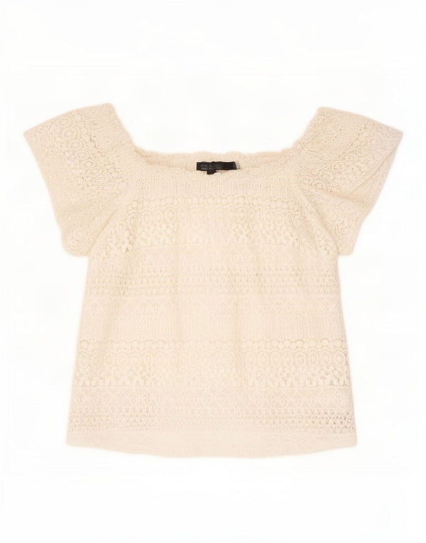 Topshop Top da donna corto con spalle scoperte UK 12 cotone bianco medio