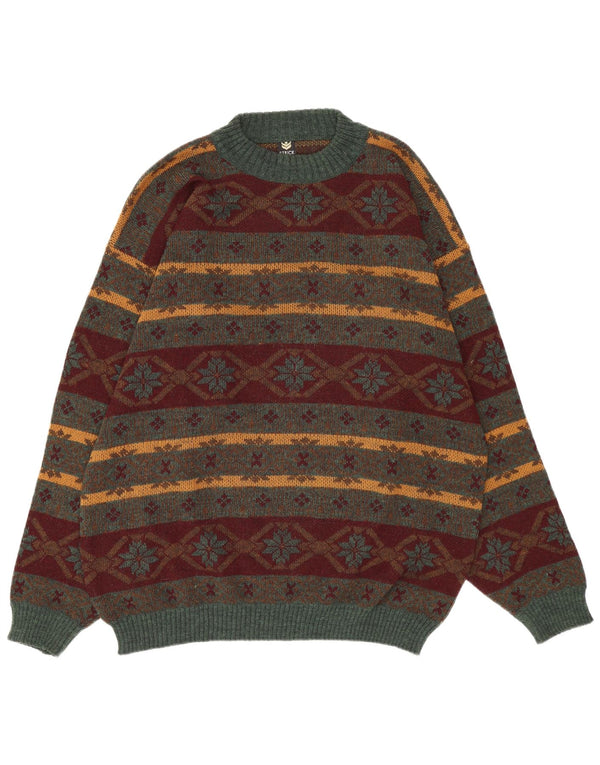 Maglione maglione girocollo da uomo vintage XL acrilico Fair Isle multicolore