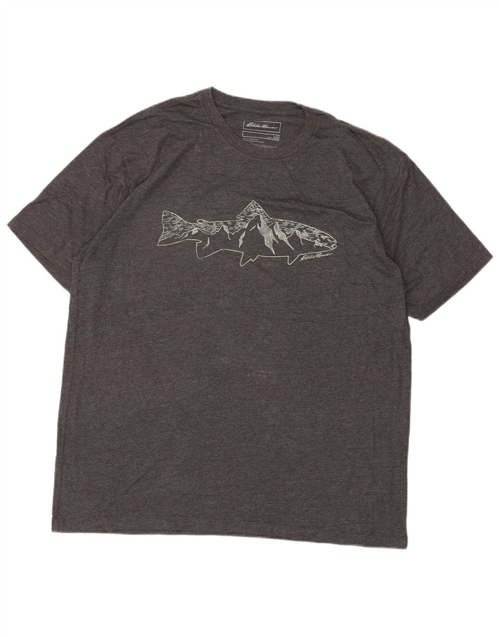 T-shirt grafica da uomo EDDIE BAUER Top grande in cotone chiazzato grigio
