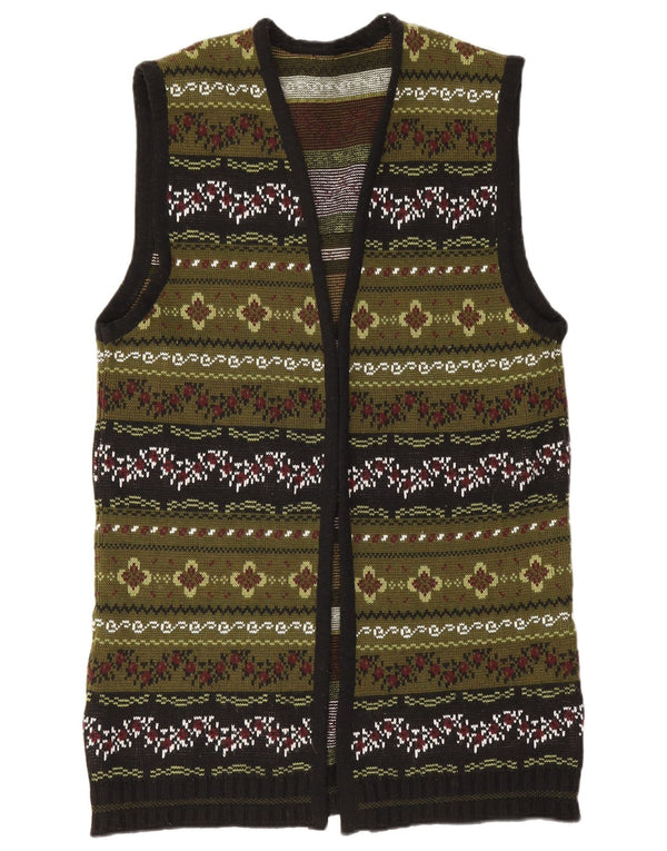 Maglione cardigan senza maniche lungo da donna vintage UK 12 Verde medio