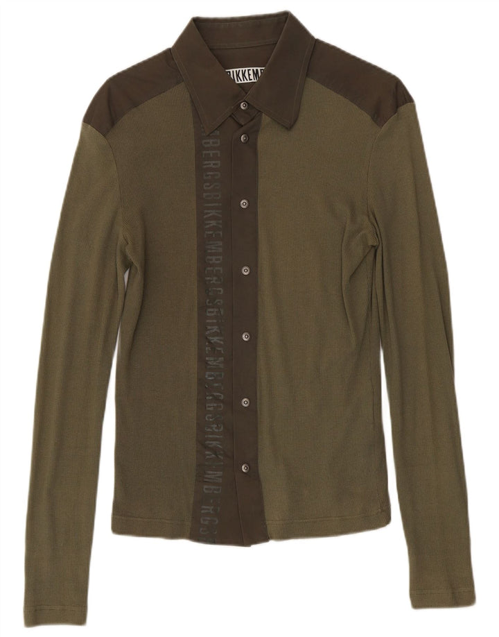 Camicia grafica da uomo Bikkembergs in cotone color block medio kaki