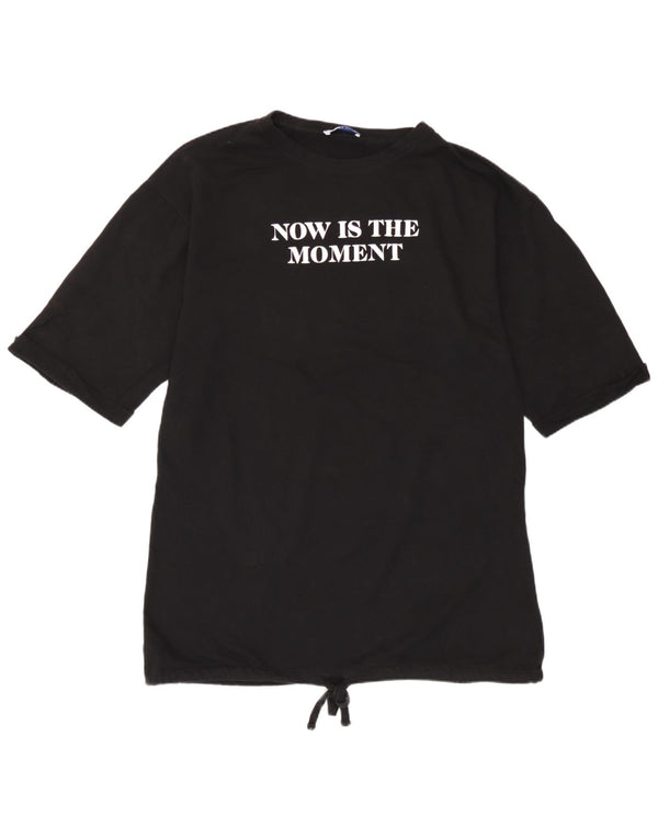 T-shirt grafica da donna Zara Top UK 16 grande cotone nero