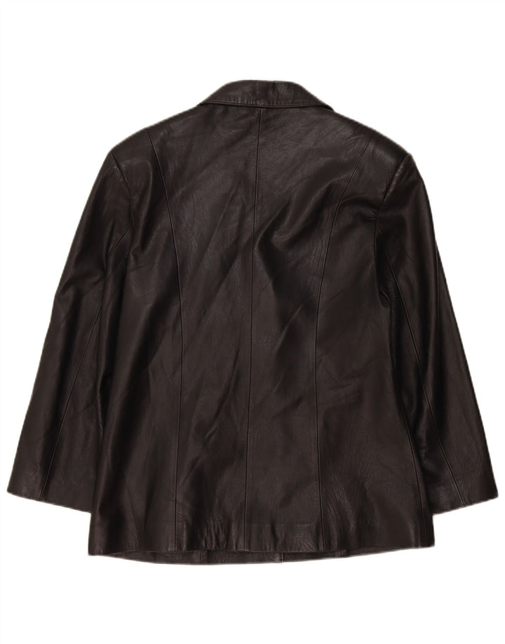 Giacca blazer in pelle vintage da donna a 5 bottoni UK 14 grande nera