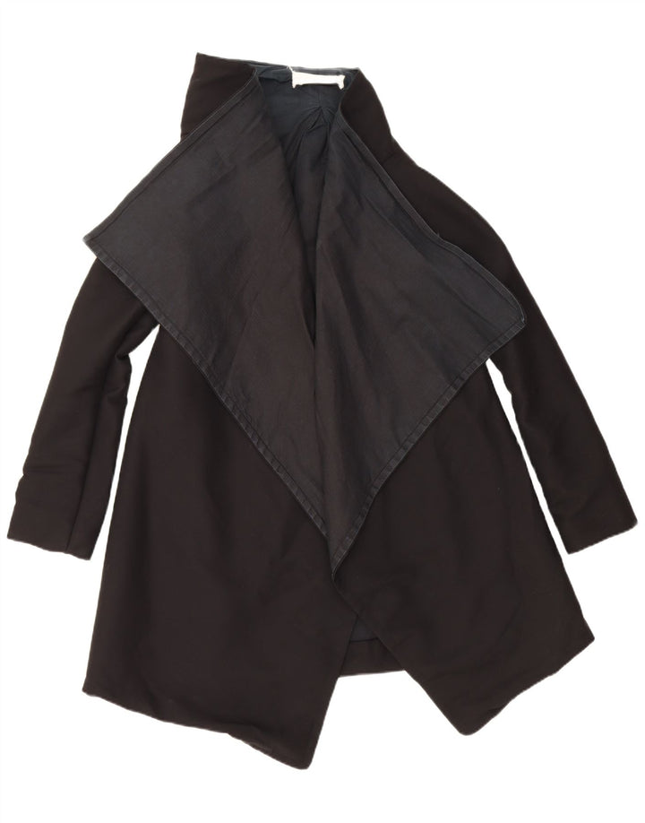 Soprabito aperto da donna vintage UK 10 piccolo in lana vergine nera