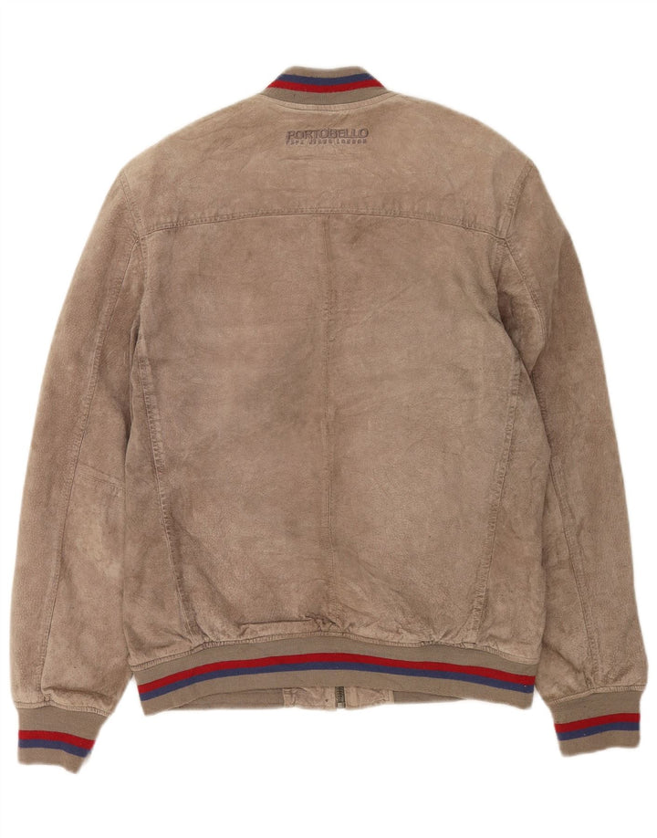 PEPE Jeans Bomber in pelle scamosciata da uomo UK 40 Grande pelle beige