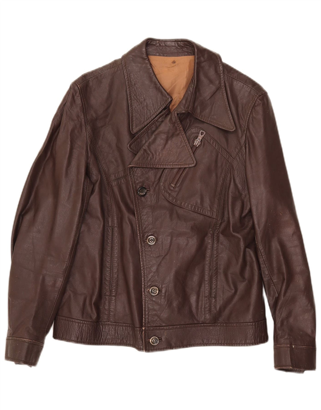 Giacca da motociclista in pelle vintage da uomo UK 34 XS Marrone
