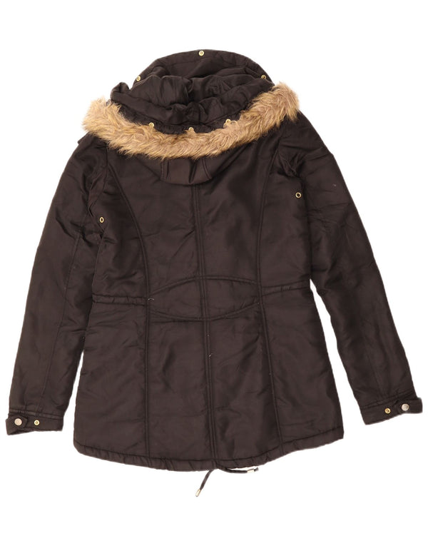 Giacca a vento con cappuccio Zara Trafaluc da donna UK 10 piccola poliestere nero