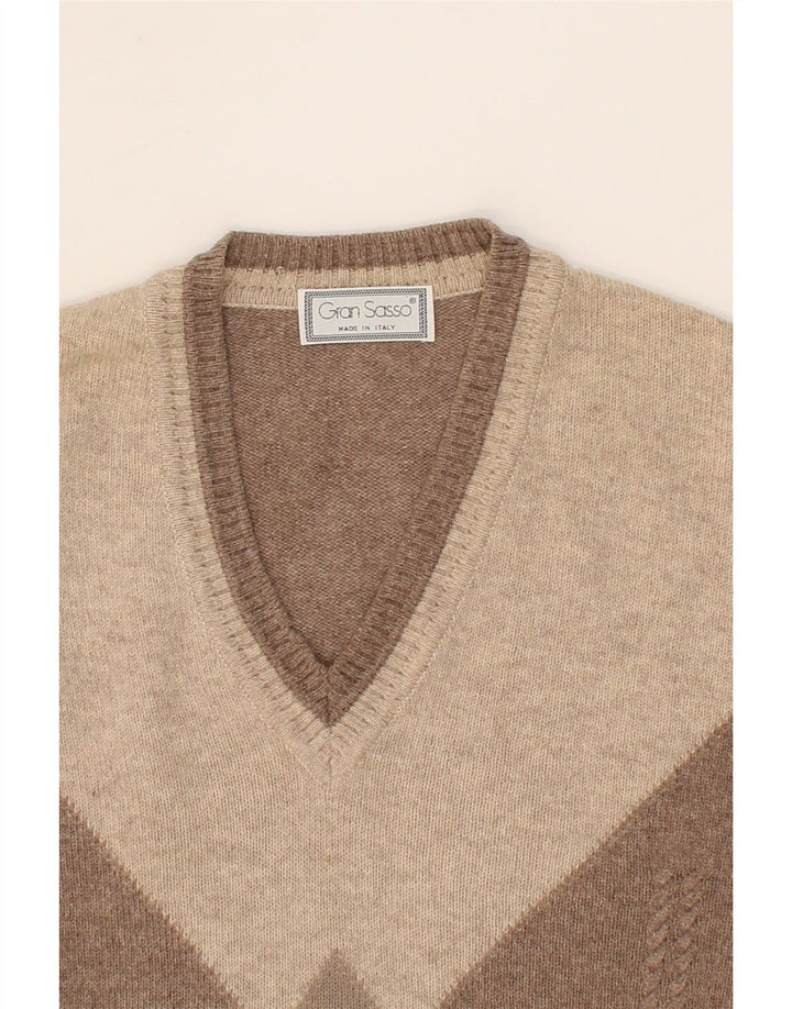 Maglione da uomo con scollo a V GRAN SASSO Lana grande marrone a rombi/diamante