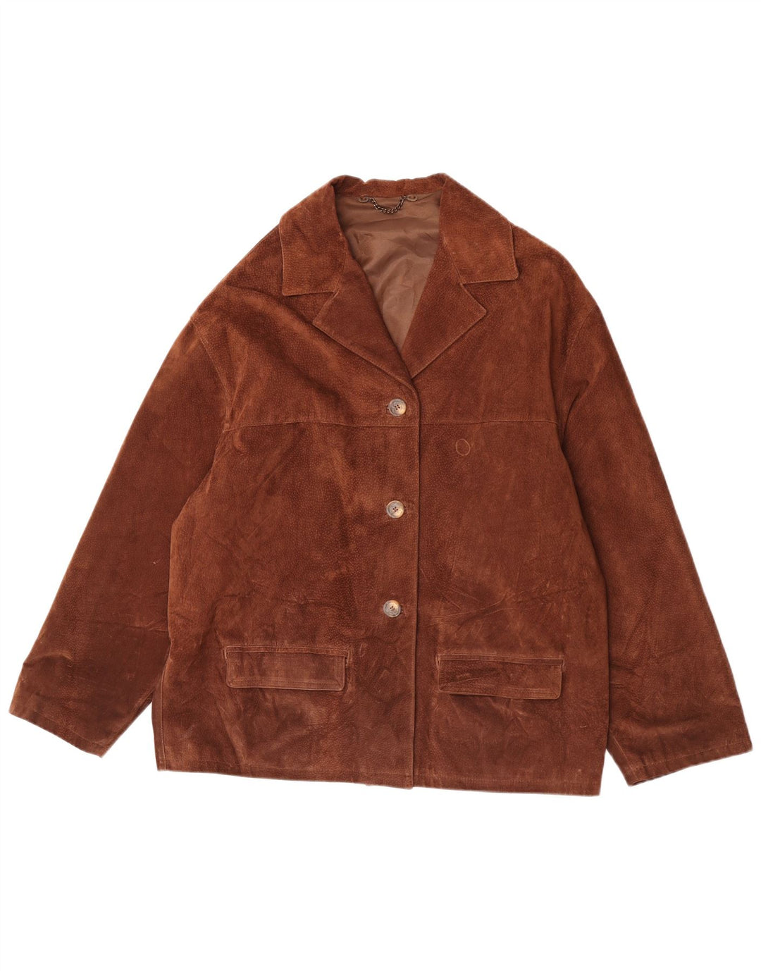 Giacca blazer vintage da donna in pelle scamosciata a 3 bottoni IT 48 XL in pelle marrone