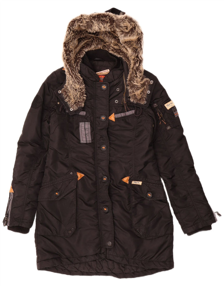 Cappotto imbottito con cappuccio da donna KHUJO UK 14 poliestere nero medio