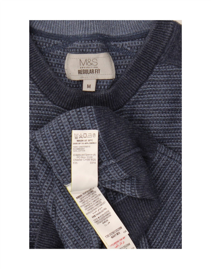 Maglione maglione girocollo da uomo Marks & Spencer a righe blu navy medio