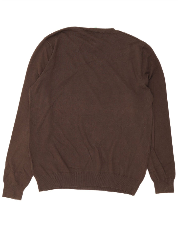 Maglione da uomo con scollo a V Benetton grande in cotone marrone
