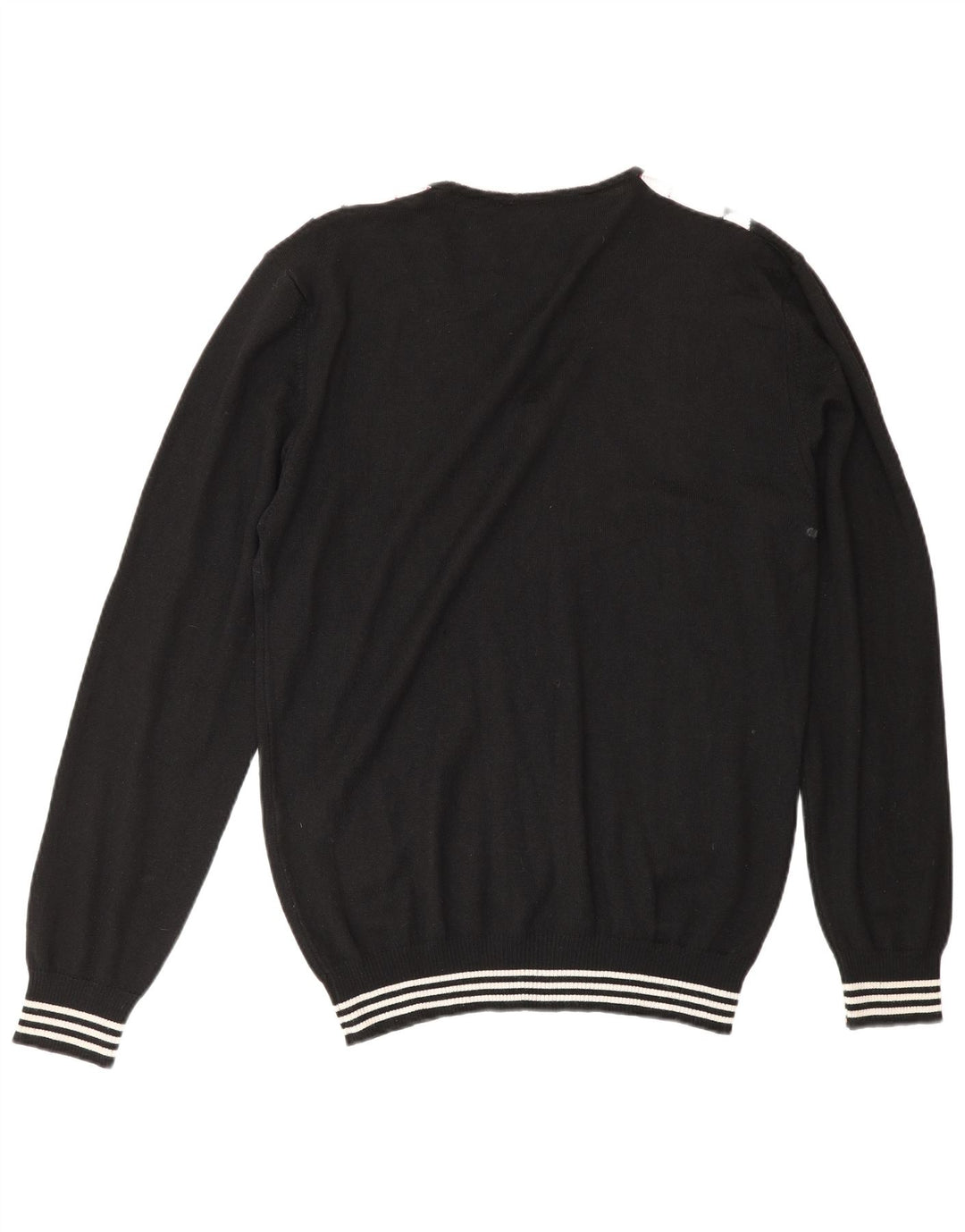 Maglione vintage da uomo con scollo a V XL nero a rombi/lana diamante