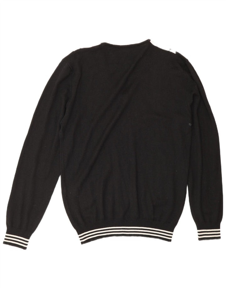 Maglione vintage da uomo con scollo a V XL nero a rombi/lana diamante