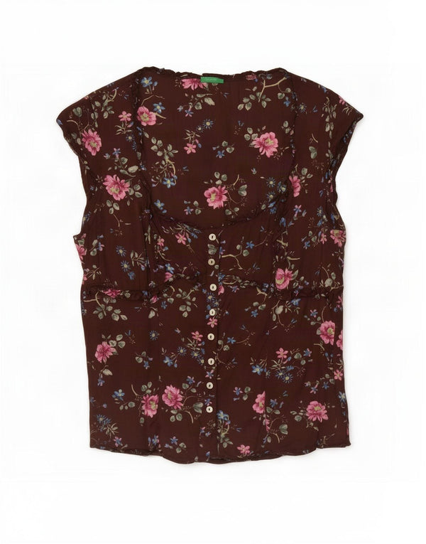 Camicetta senza maniche da donna Benetton Top UK 10 Small Marrone Floreale Viscosa