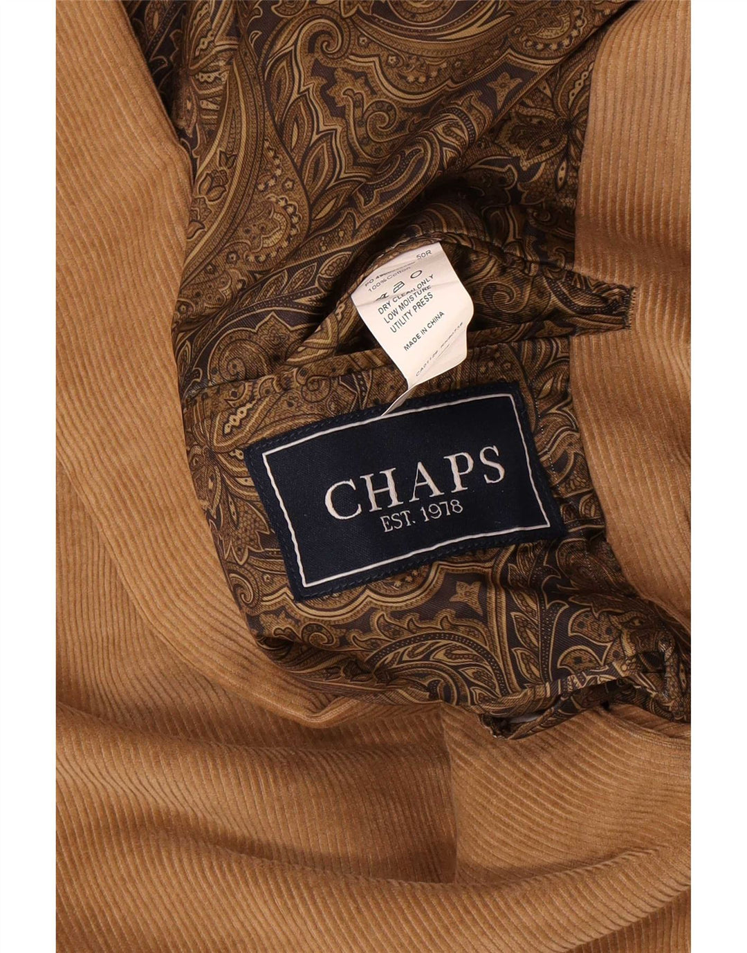 Giacca blazer da uomo in velluto a coste a 2 bottoni Chaps IT 50 grande in cotone beige