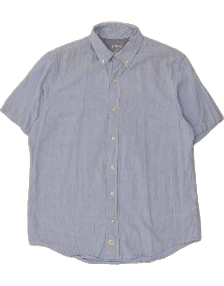 CHAPS Mens Short Sleeve Shirt Medium Blue Linen Vintage Chaps and Second-Hand Chaps from Messina Hembry 