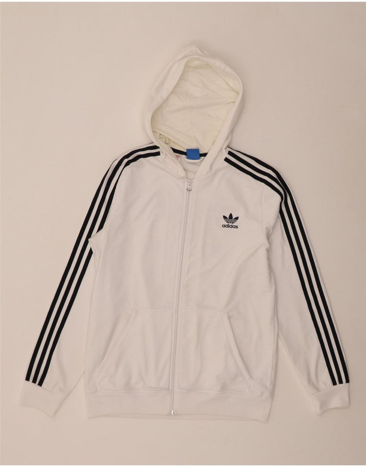 Felpa con cappuccio e zip grafica Adidas da ragazzo 15-16 anni in poliestere bianco