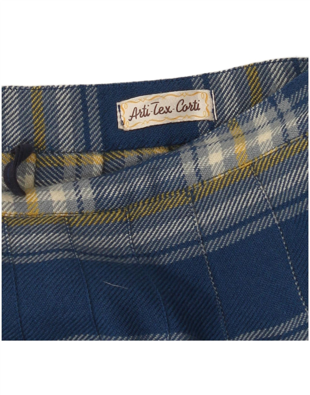 Gonna a trapezio a pieghe a vita alta da donna VINTAGE W26 piccolo scozzese blu