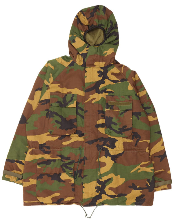 Giacca parka con cappuccio vintage da uomo UK 42 2XL cotone mimetico multicolore