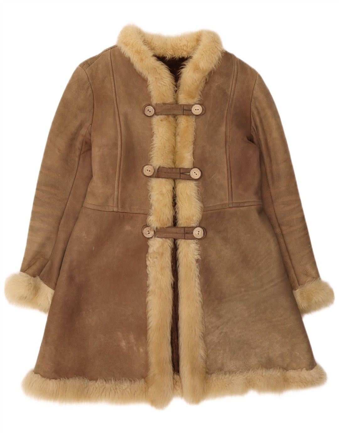 Cappotto in shearling vintage da donna UK 10 piccolo marrone