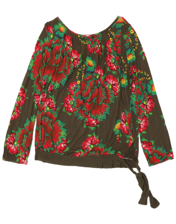 Desigual Camicetta a maniche lunghe da donna Top UK 16 Large Khaki Floral