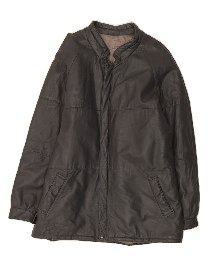VINTAGE Mens Leather Jacket IT 56 3XL Grey Leather Vintage Vintage and Second-Hand Vintage from Messina Hembry 