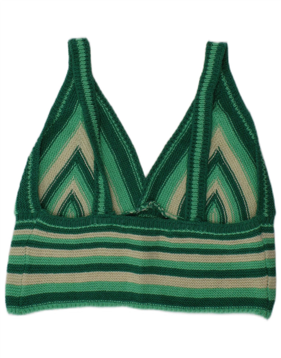Top corto in maglia da donna Zara in cotone a righe verde medio