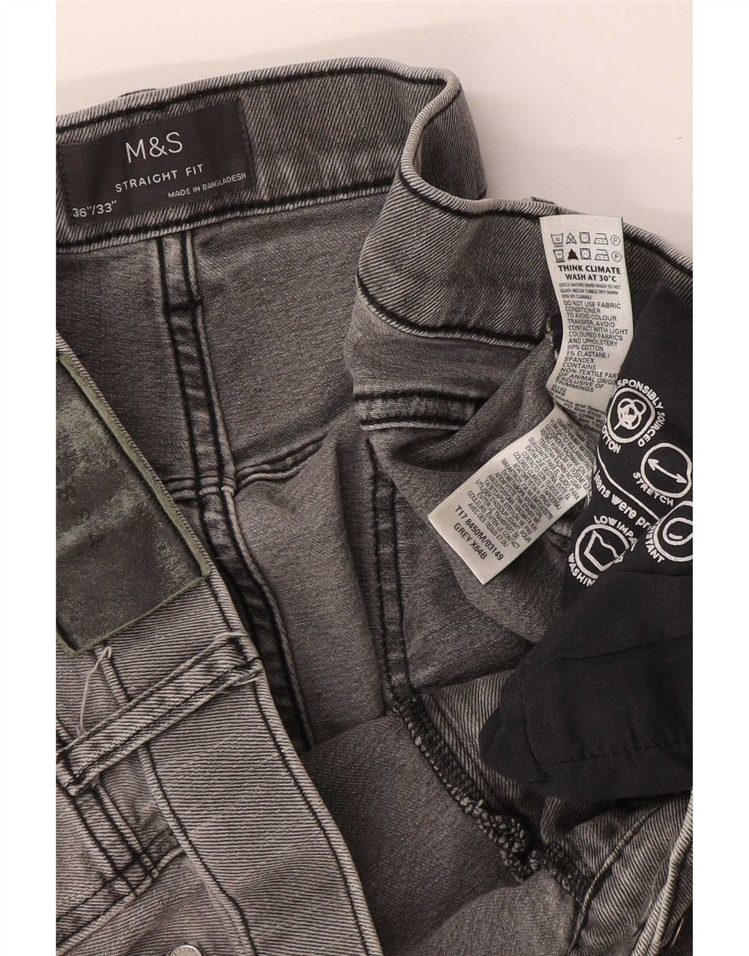 Jeans dritti da uomo Marks & Spencer W36 L33 cotone grigio