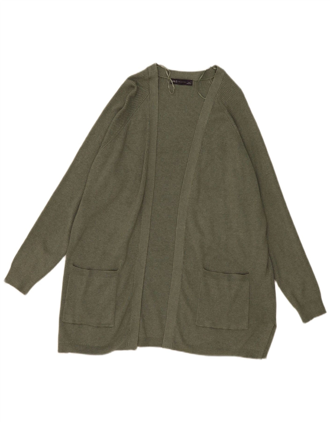 Maglione cardigan aperto oversize da donna Marks & Spencer UK 16 grande kaki