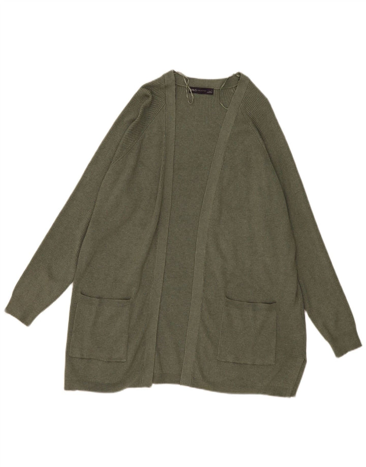 Maglione cardigan aperto oversize da donna Marks & Spencer UK 16 grande kaki