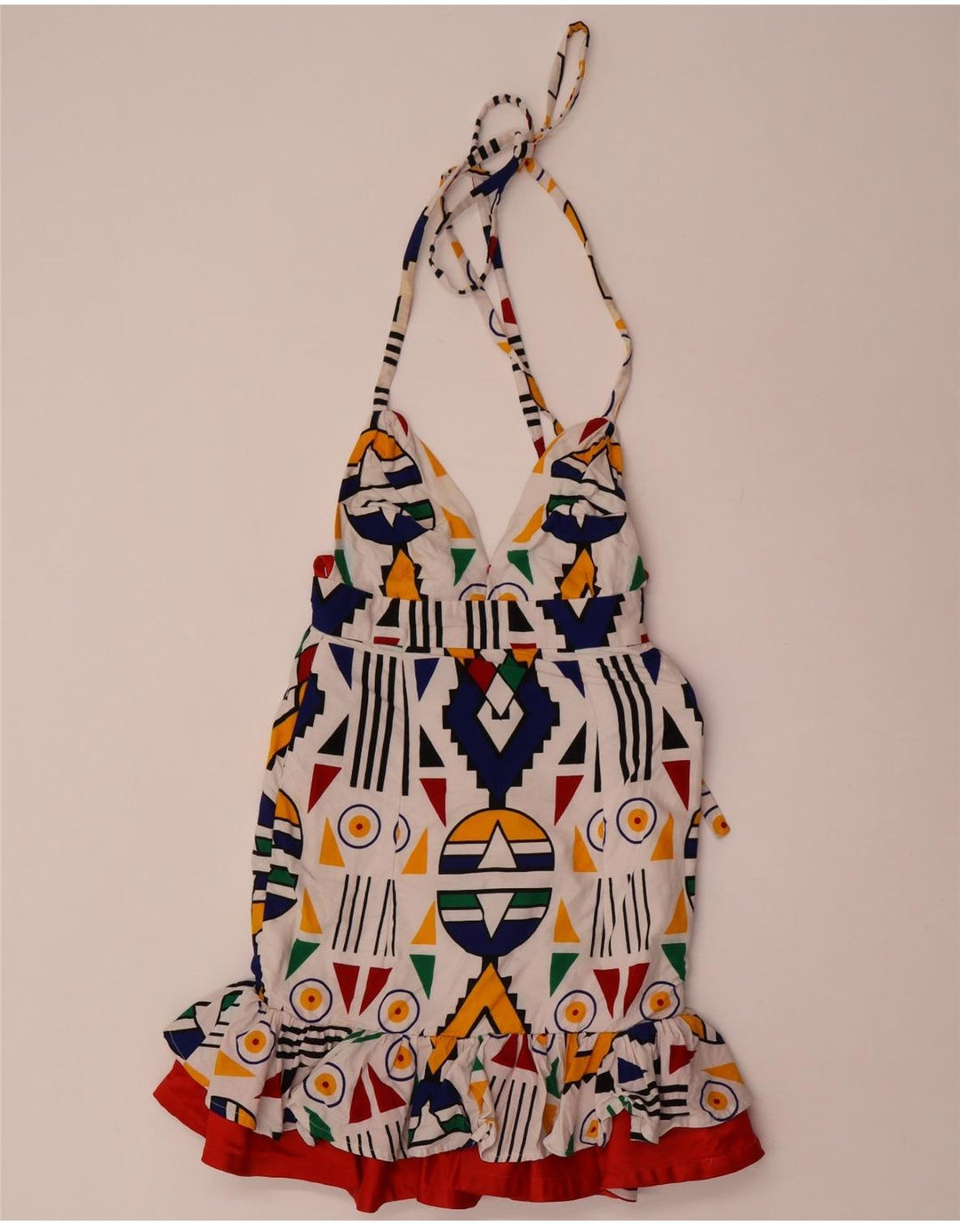 Abito vintage da donna alla caviglia UK 8 Piccolo motivo geometrico multicolore