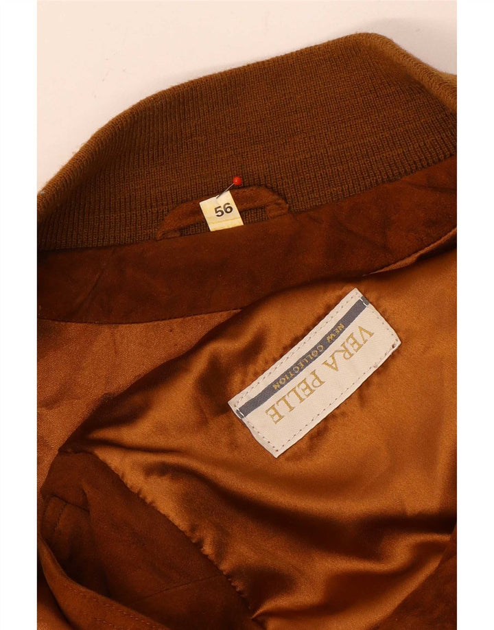 Giubbotto bomber vintage in pelle scamosciata da uomo IT 56 3XL in pelle marrone