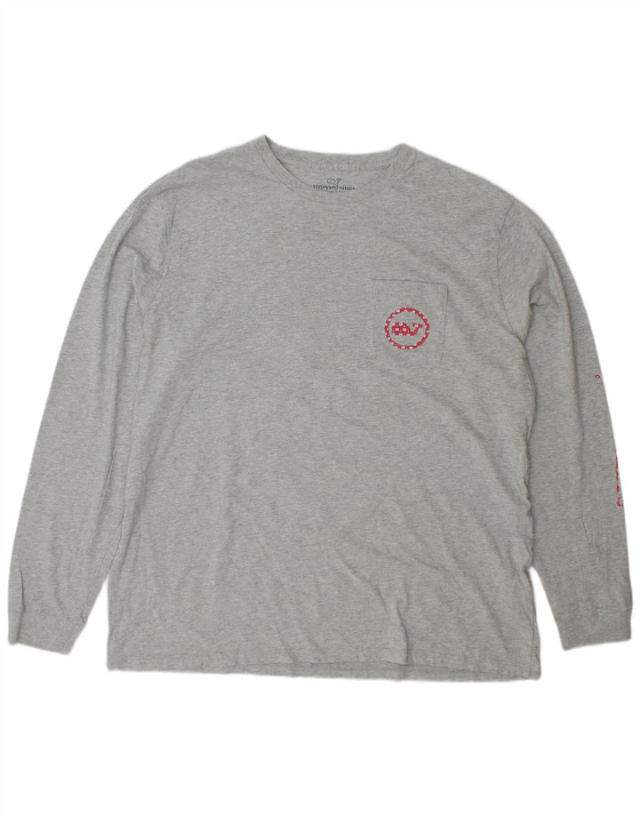 VINEYARD VINES Top grafico da uomo a maniche lunghe XL in cotone grigio