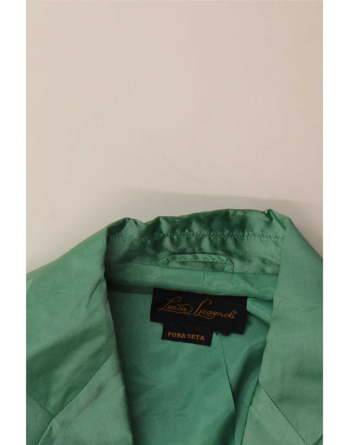 Luisa Spagnoli Giacca Blazer a 3 Bottoni da Donna UK 14 Seta Verde Medio