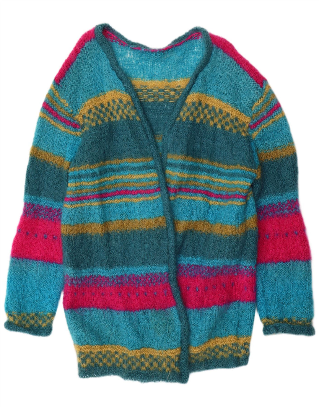 Maglione cardigan lungo da donna vintage UK 14 medio multicolore