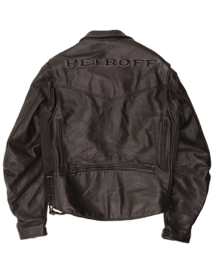 Giacca da motociclista in pelle grafica da uomo UK 42 XL Nera