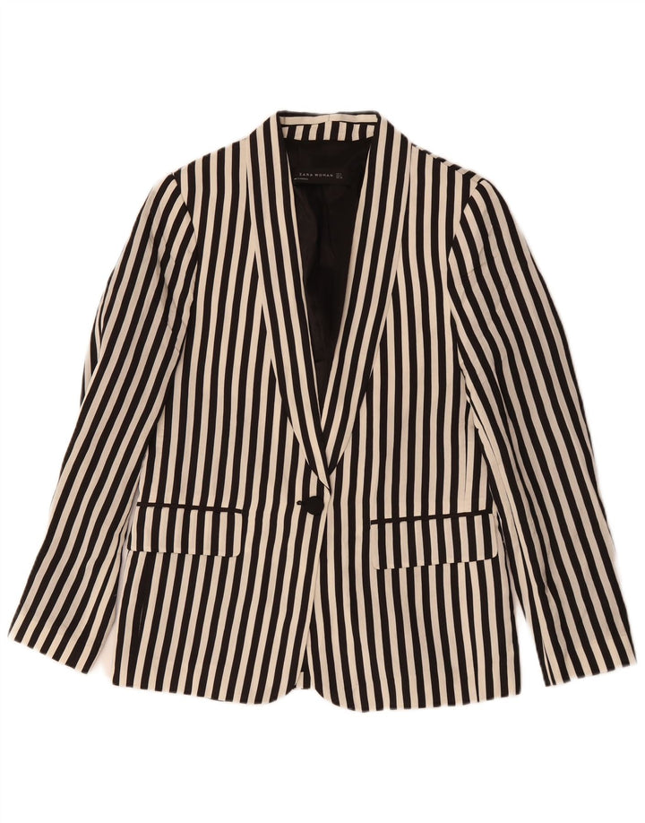 Giacca Blazer a 1 Bottone da Donna ZARA UK 12 Poliestere Gessato Medio Nero
