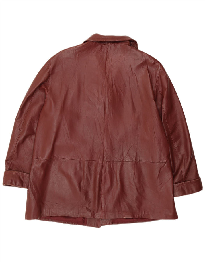 VINTAGE Womens Leather Jacket IT 55 3XL Maroon Leather