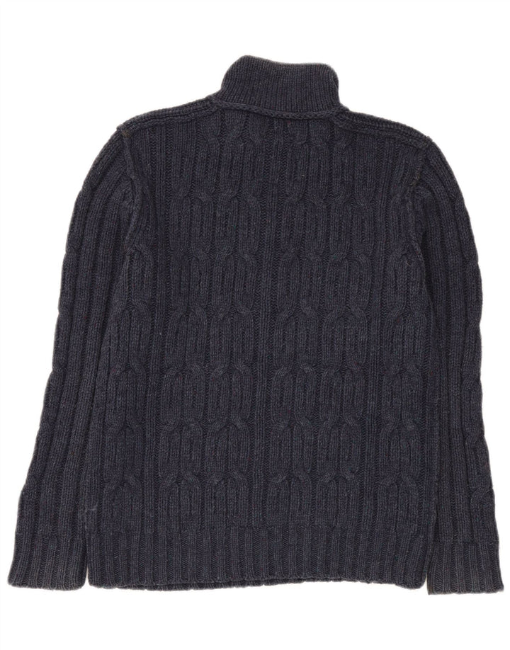 Maglione da uomo con collo con zip Fat Face, lana d'agnello medio blu navy